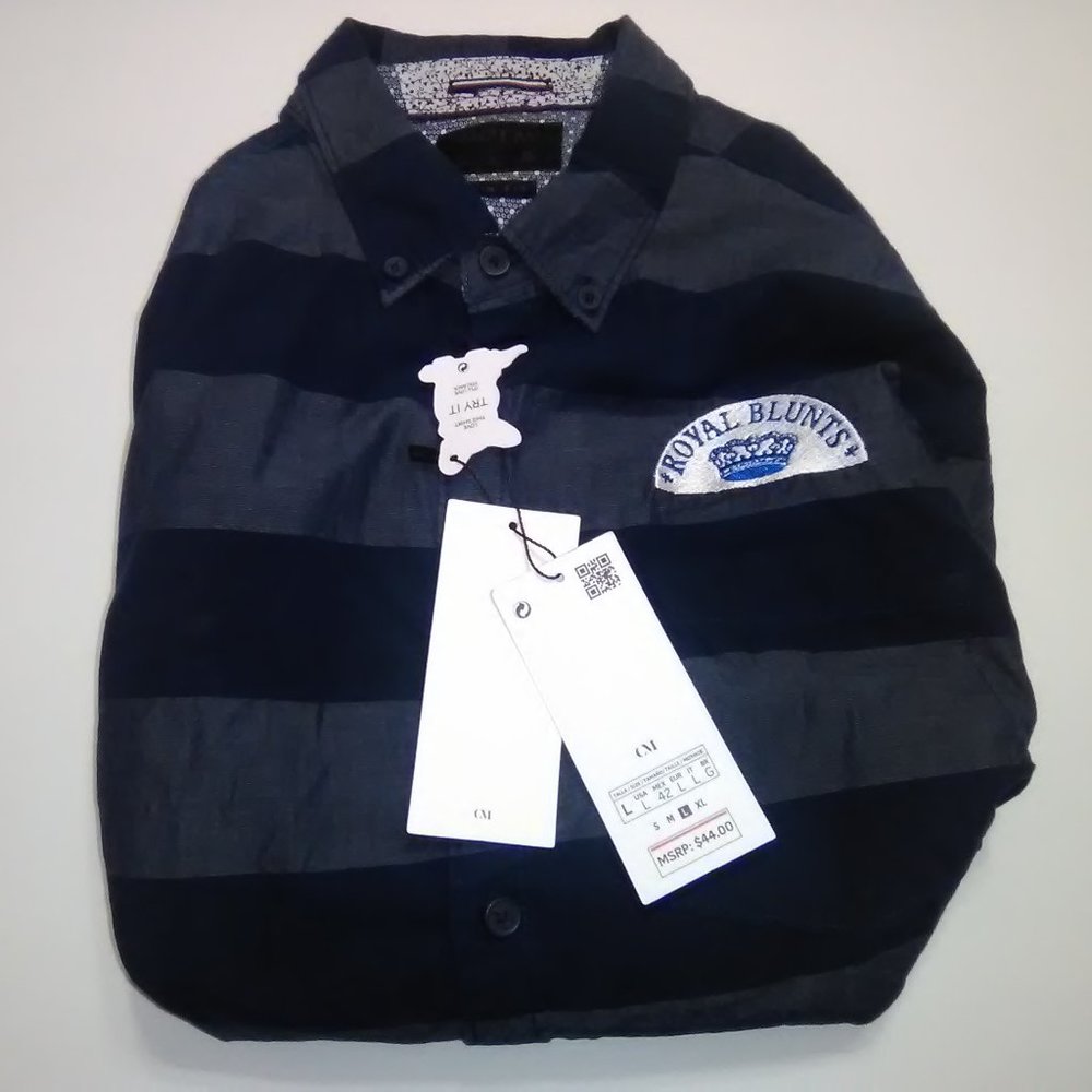 Mens Cactus Man Collar Short Sleeve Shirt L Blue